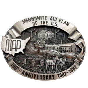 Mennonite Aid Plan Belt Buckle 100 Years Kansas Century 1982 Vintage MAP